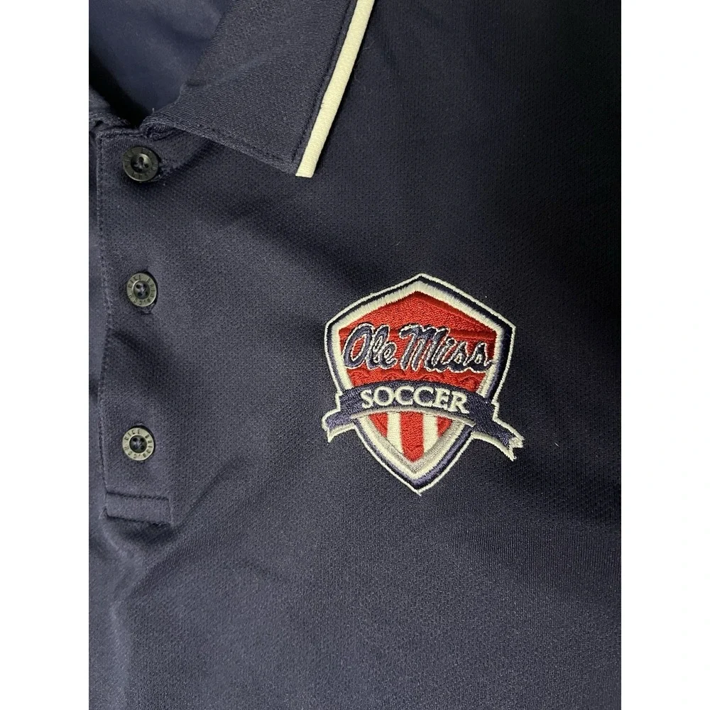Nike Dri Fit Ole Miss Rebels Soccer Polo Shirt Men's Size XL Blue Short Sleeve